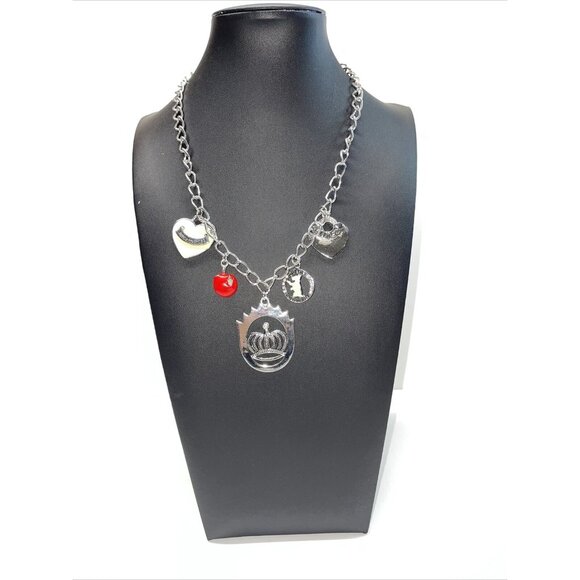 Juicy Couture Chunky Chain Link Silver Tone Charm Dangle Crown Necklace A198 - Picture 2 of 16